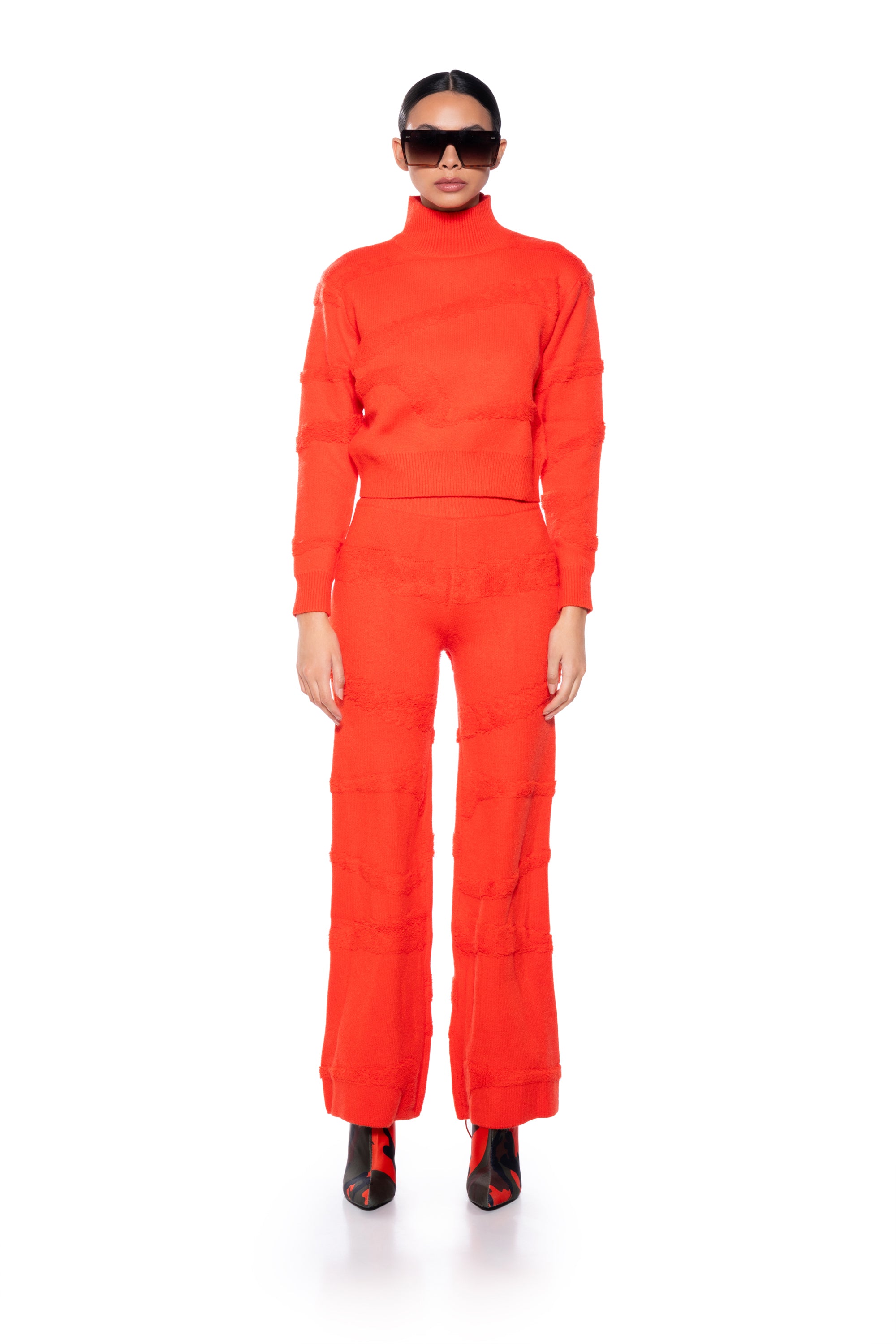 CARISSA COZY KNIT WIDE LEG PANT IN ORANGE