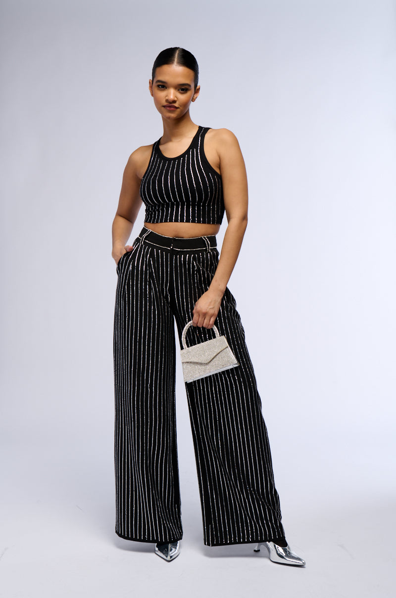 NOLLAN RHINESTONE STRIPE WIDE LEG TROUSER