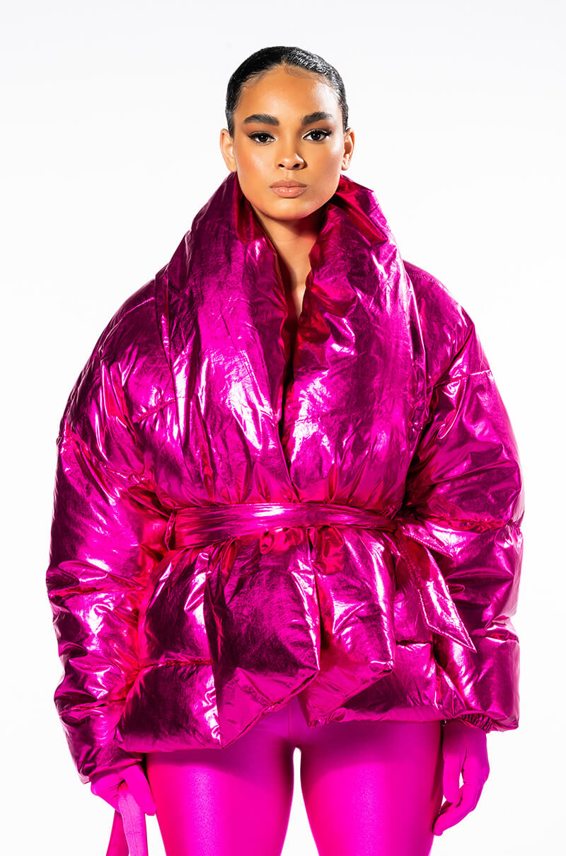 AURTURA LUXE METALLIC PINK PUFFER COAT