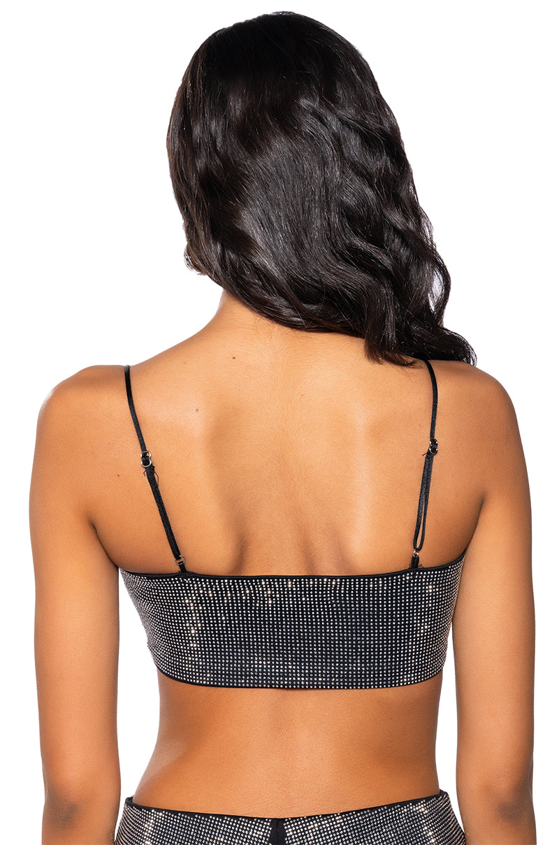 DIAMONDS DANCING SLEEVELESS BRALETTE TOP IN BLACK