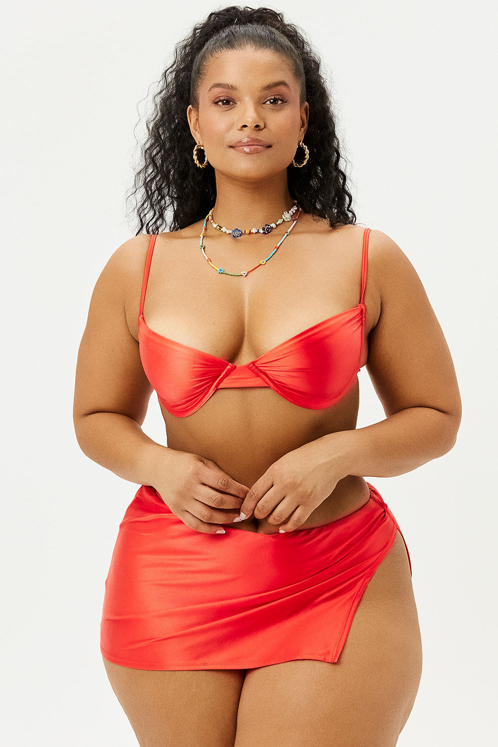 Marty Satin Full Coverage Bikini Bottom - Grenadine