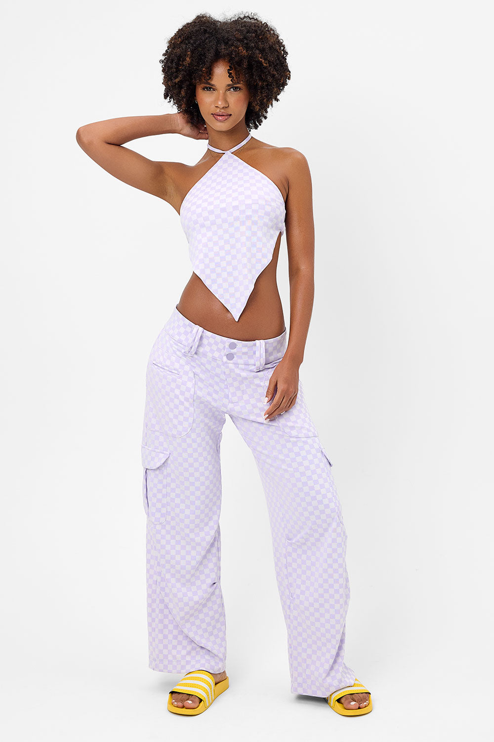 Hennie Checkered Halter Bikini Top - Purple Check