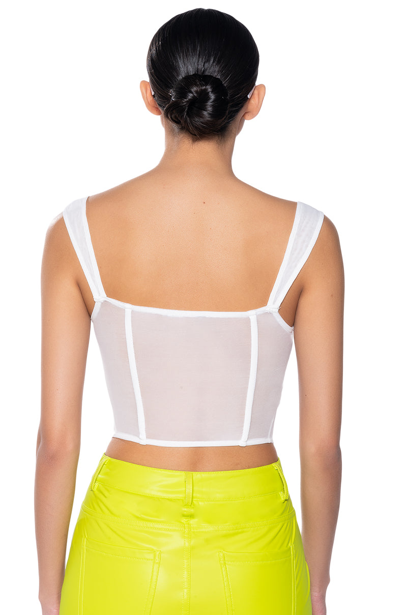 HEAVEN SENT MESH CAP SLEEVE CORSET TOP