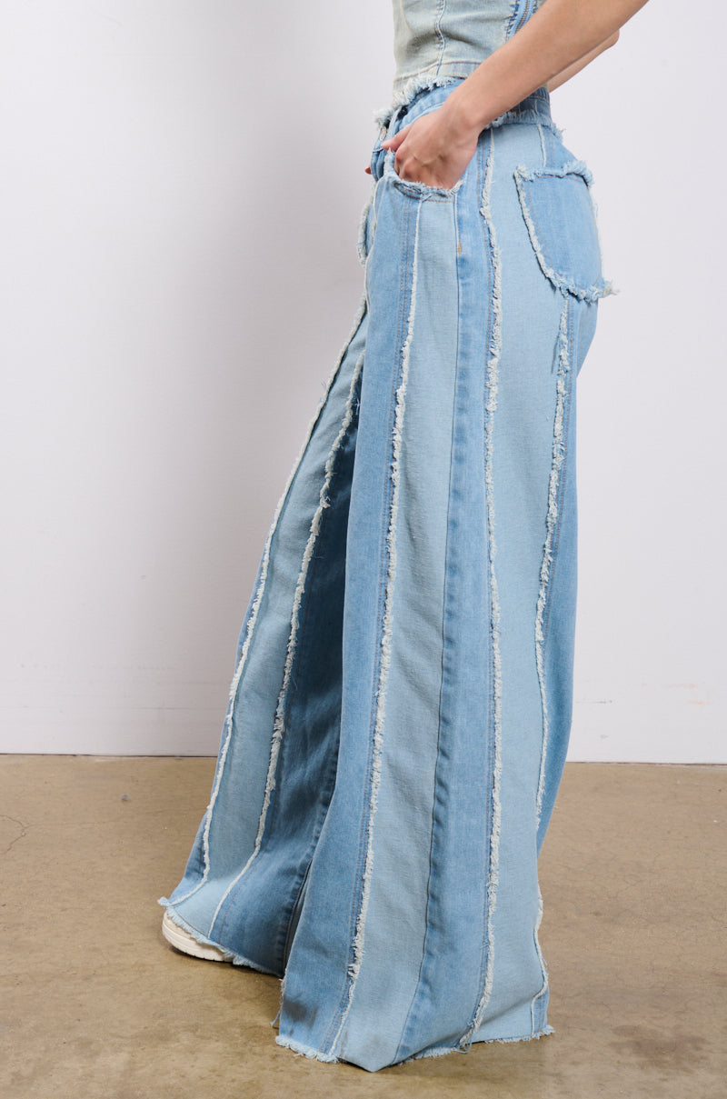 DONT NEED TO SLEEP DISTRESSED WIDE LEG DENIM PANT