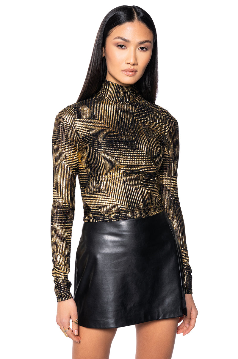 GEO METALLIC MOCK NECK TOP