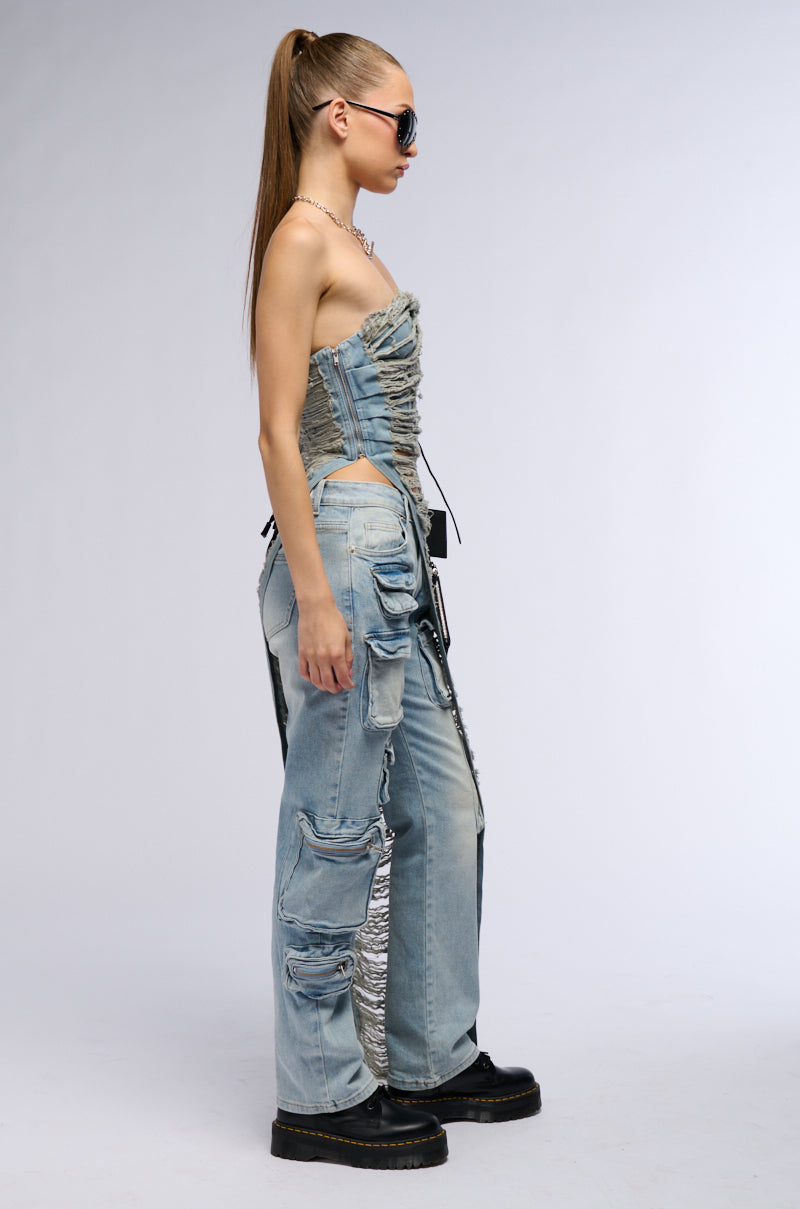 TAKE ME DOWN DISTRESSED DENIM TOP