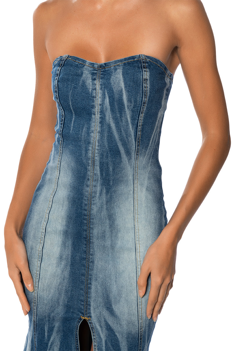 MILEY WASHED DENIM MIDI DRESS