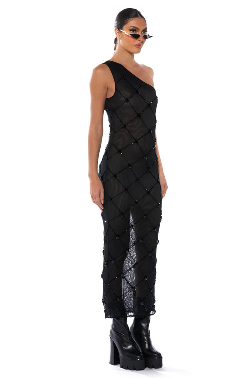 CROSS ME MESH SEQUIN DRESS