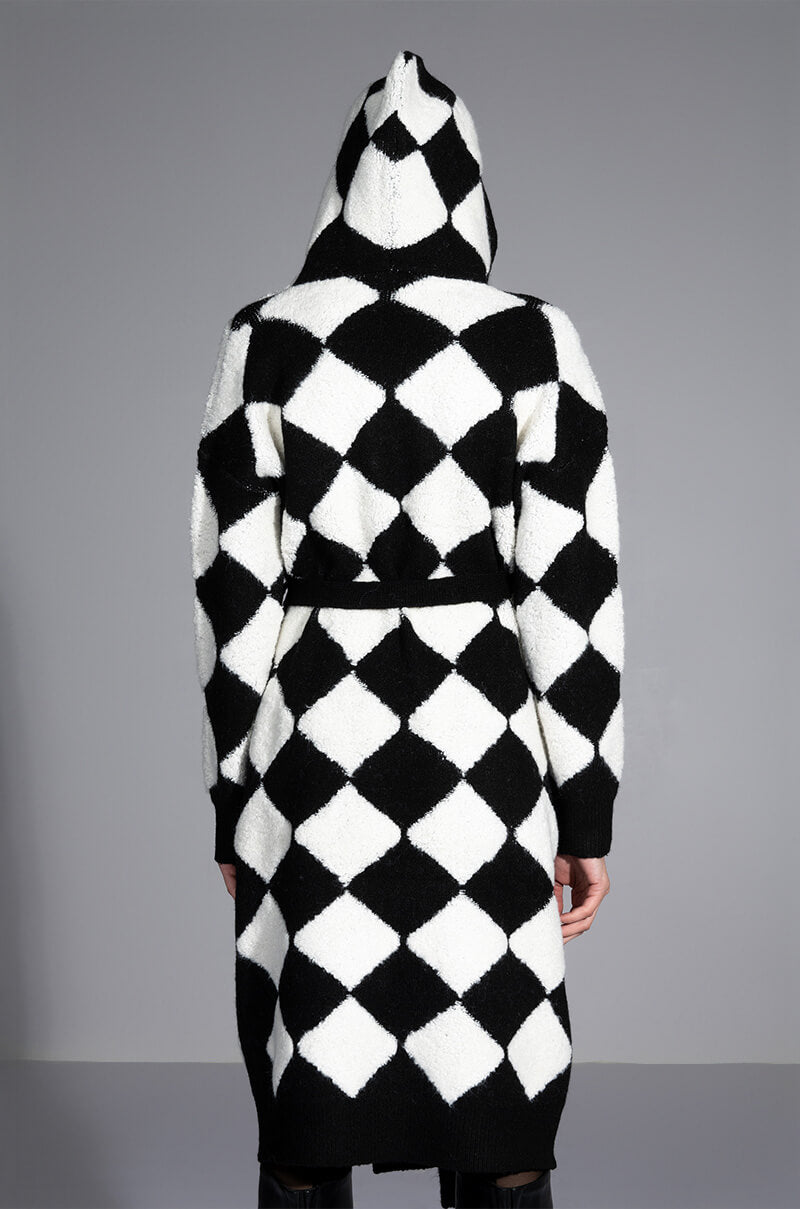 HOUSE OF CARDS HOODED BELTED CARDIGAN