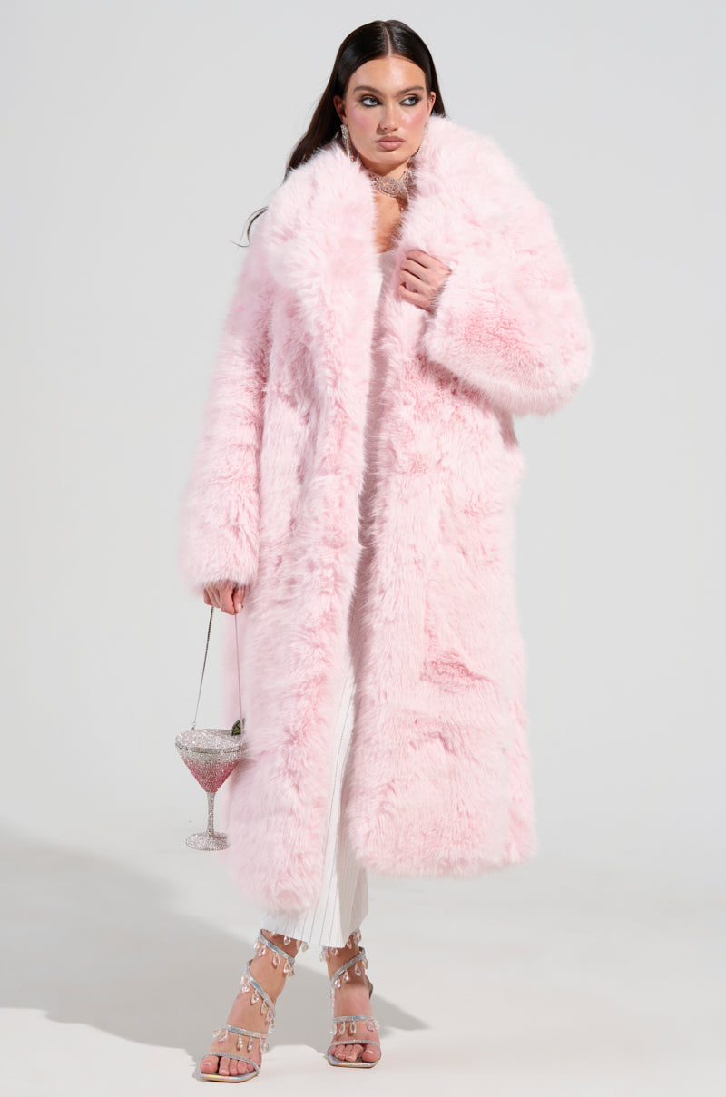 BEAR HUG LUXE FAUX FUR TRENCH COAT IN PINK