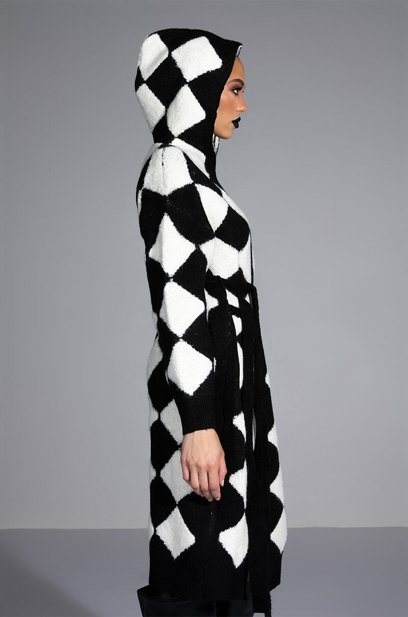 HOUSE OF CARDS HOODED BELTED CARDIGAN