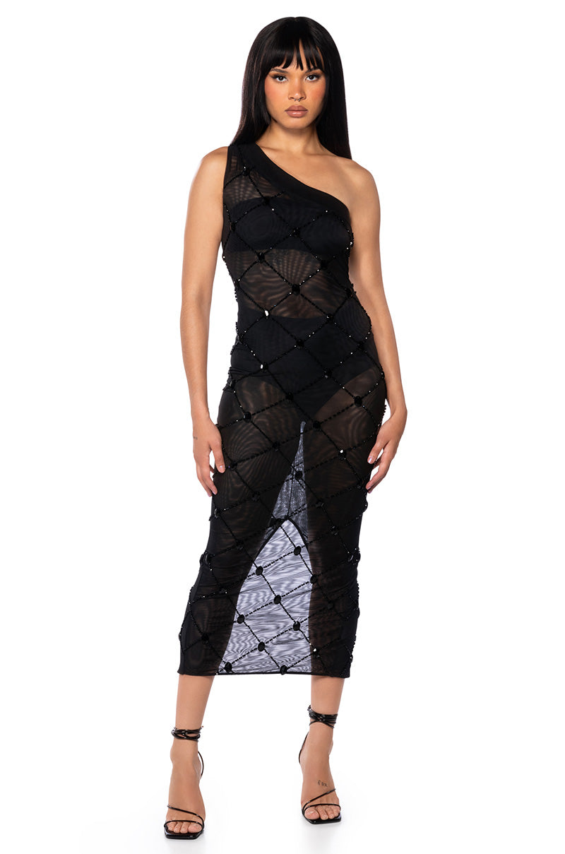 CROSS ME MESH SEQUIN DRESS