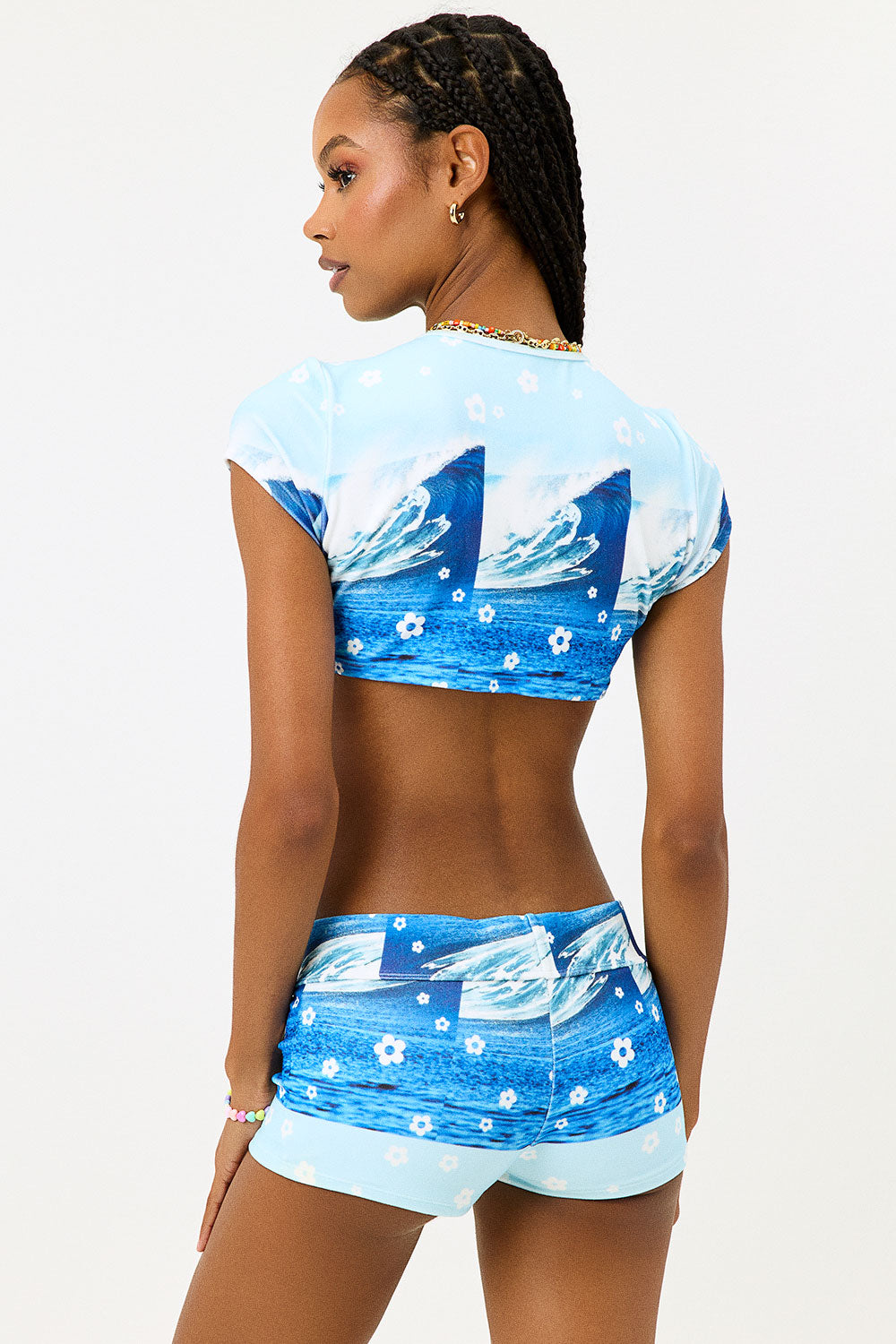 Bree Terry Crop Top - Blue Tides