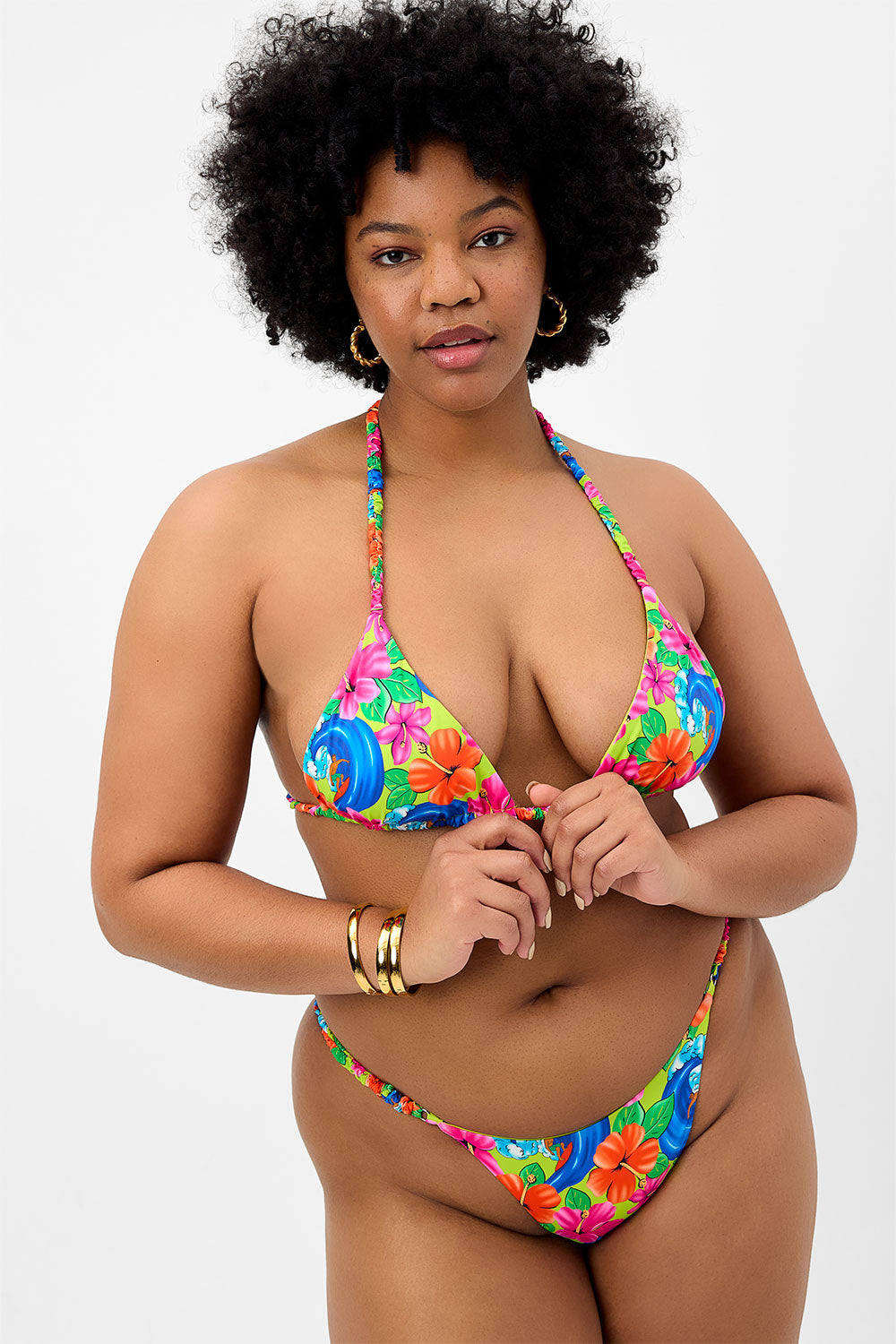 Hope Floral Triangle Bikini Top - Neon Surfer