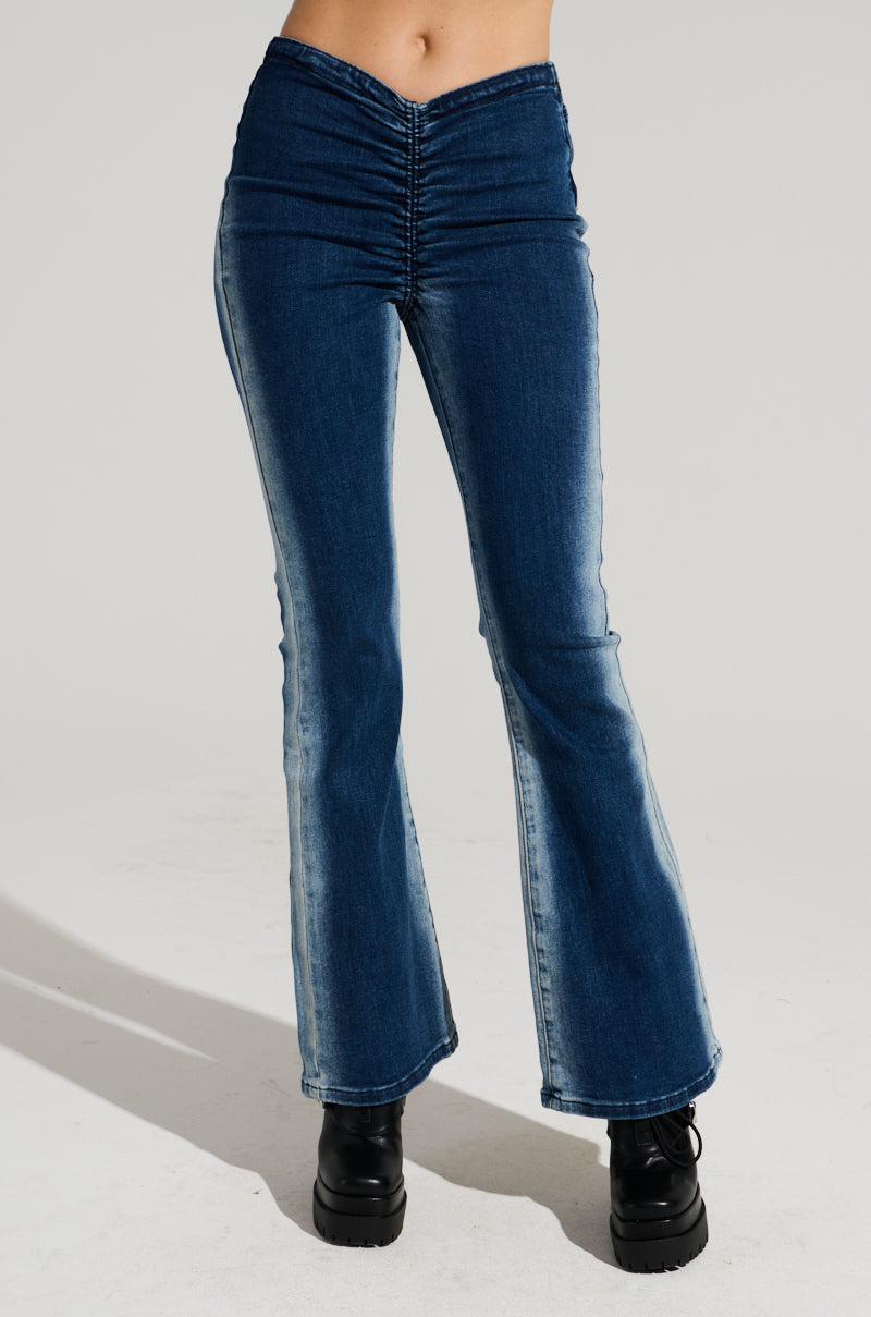 CINCHED UP DENIM PANT IN MEDIUM BLUE DENIM