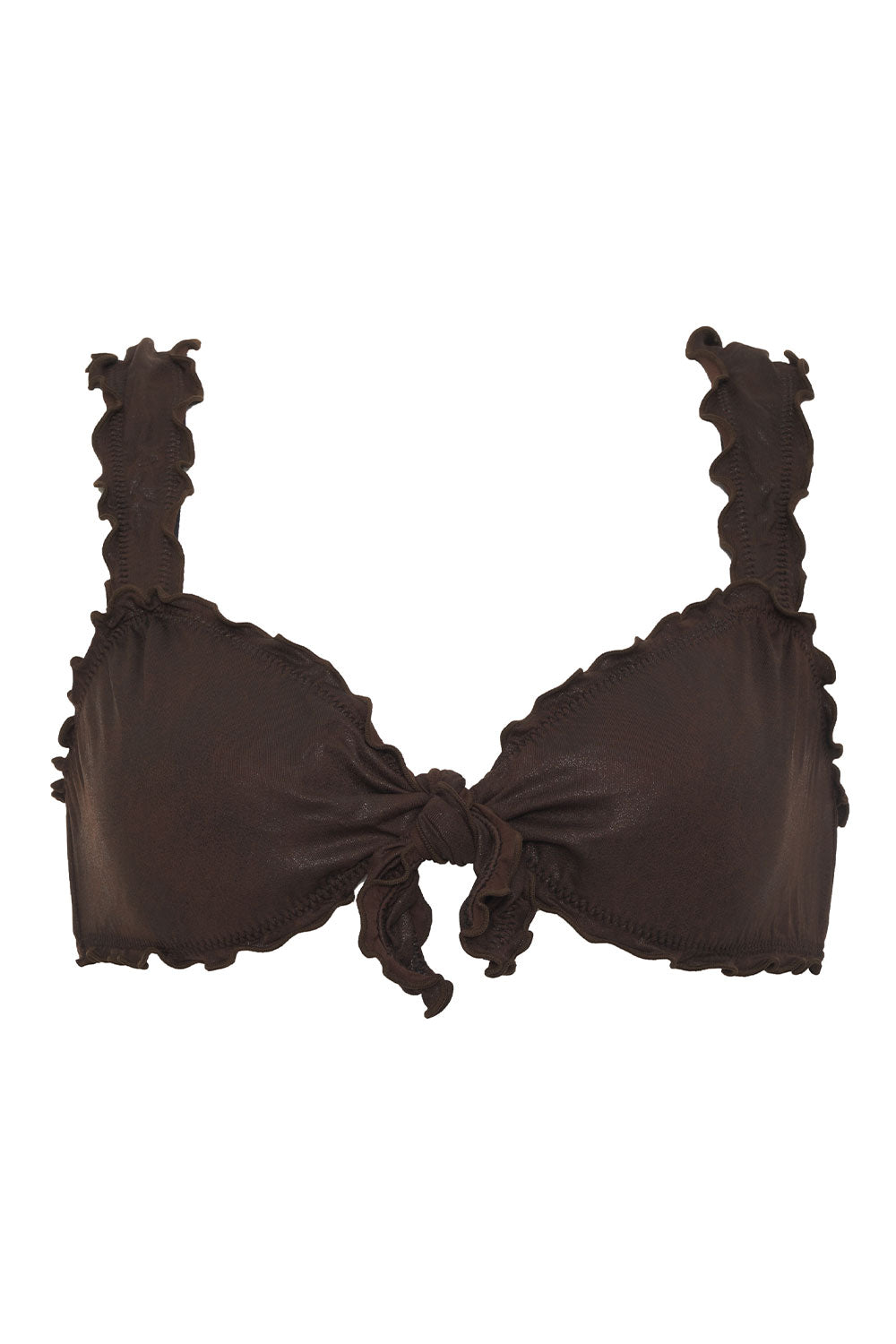 Colby Leather Look Ruffle Bikini Top - Cocoa