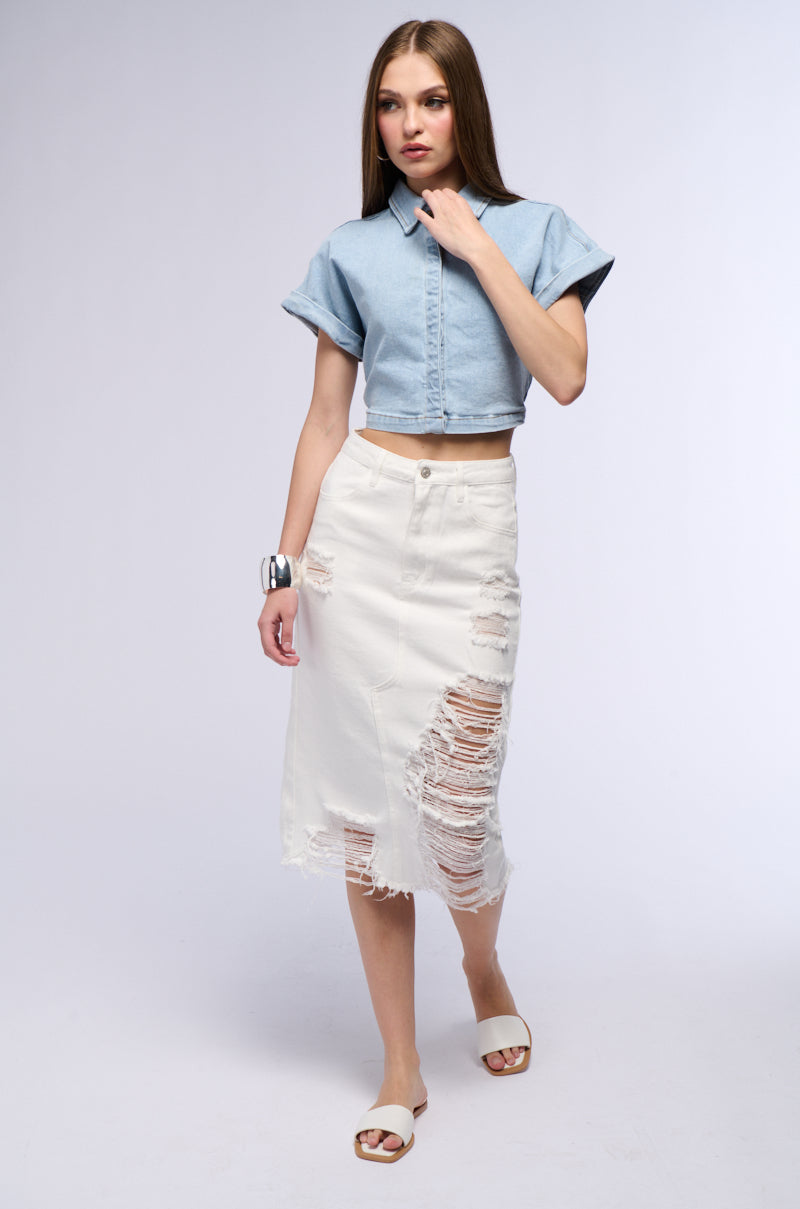 SUMMERTIME MIDI DENIM SKIRT