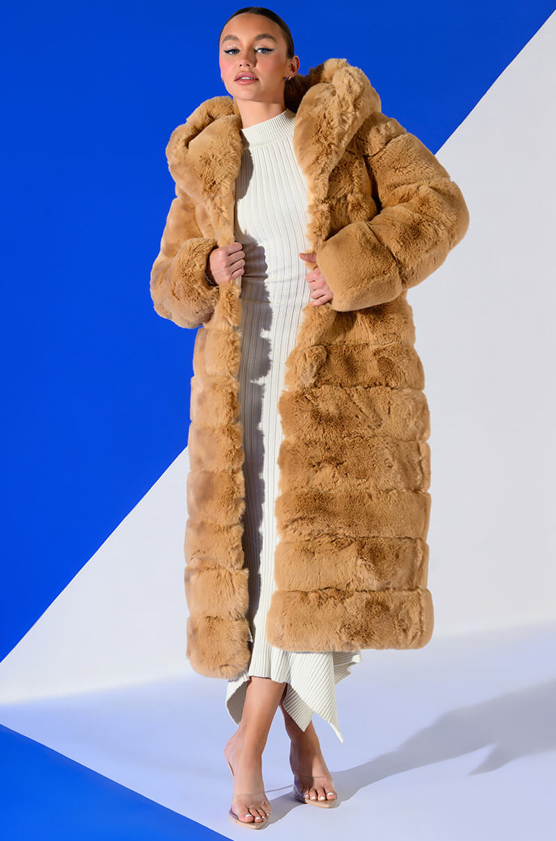 AZALEA WANG FAUX FUR PANEL HOODED TRENCH