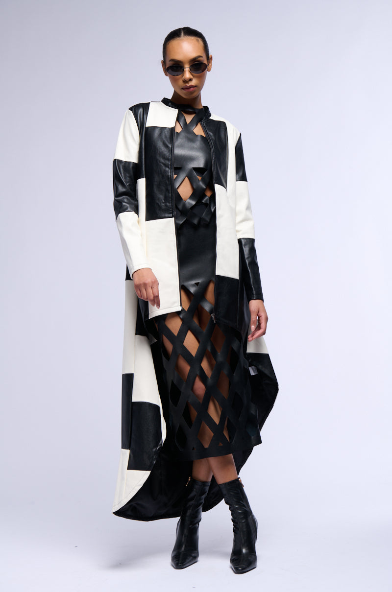 BACK AGAIN PATCHWORK FAUX LEATHER TRENCH