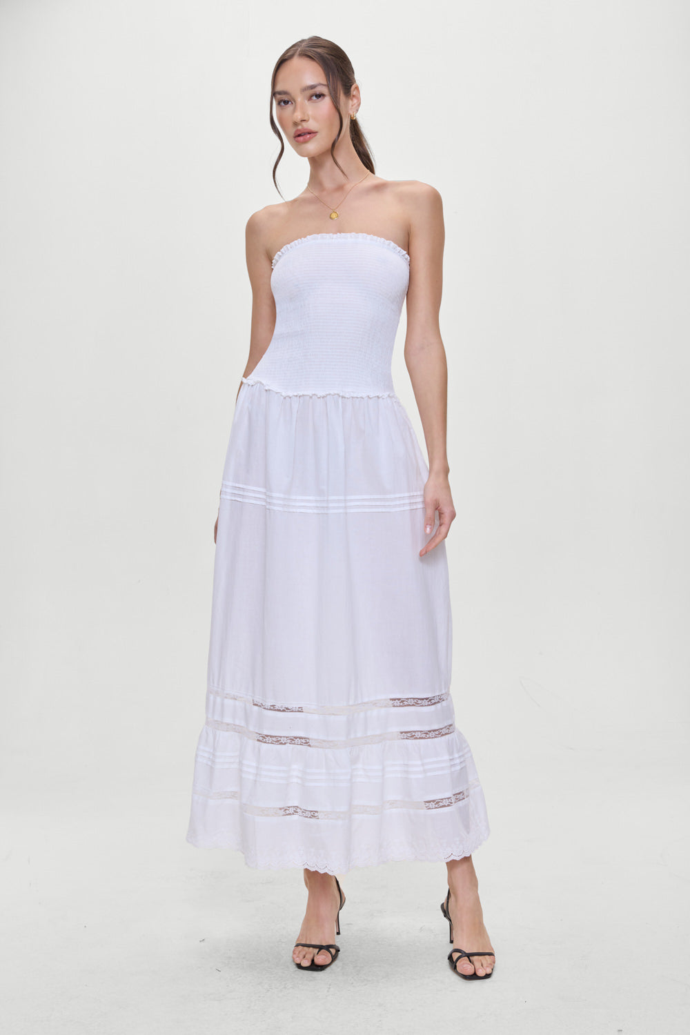 Empress Strapless Smocked Maxi Dress - White