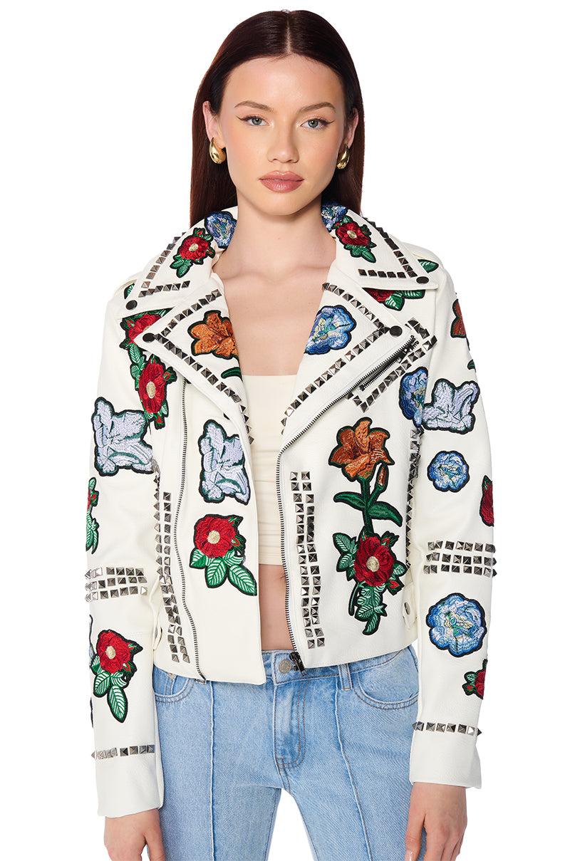 LA LOUVRE FLORAL PATCH MOTO JACKET