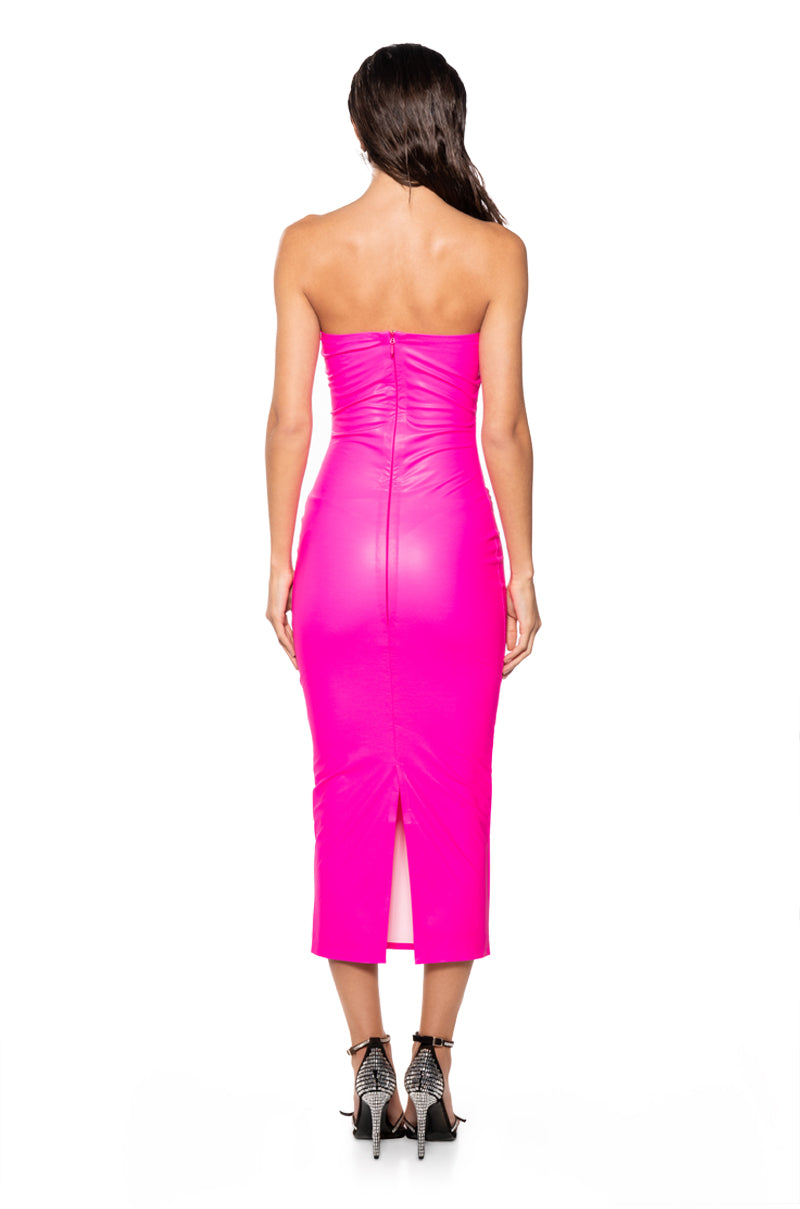 PRETTY LADY PLEATHER MIDI DRESS WITH CUT OUT