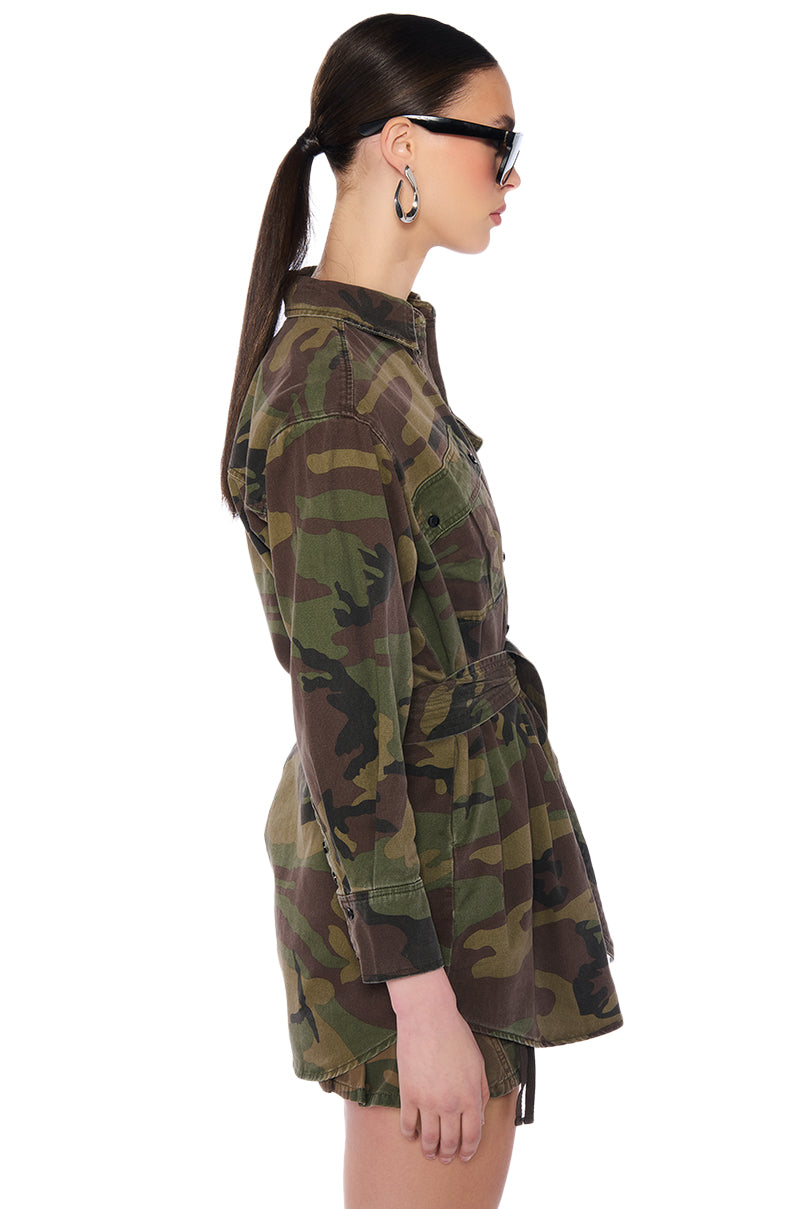 ROUGH AND ROWDY CAMO SHIRT DRESS