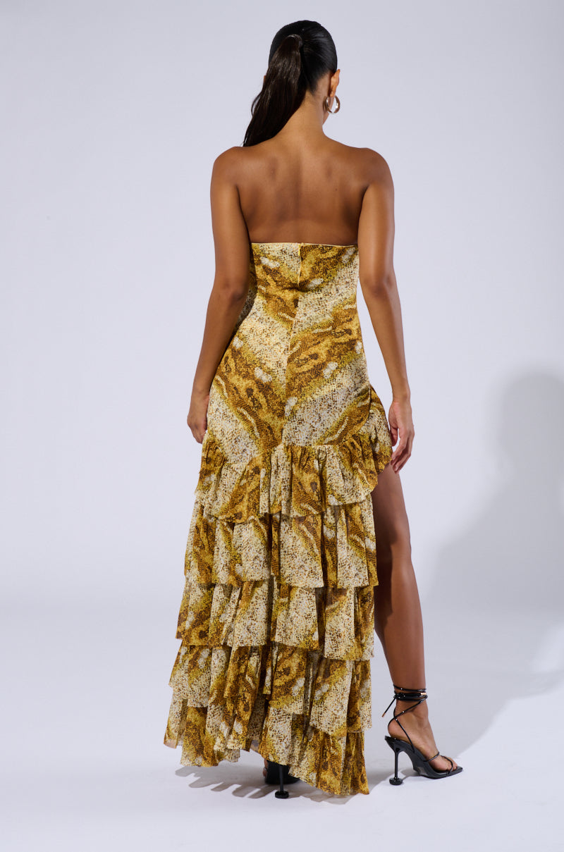 TATTIANA SNAKE PRINT RUFFLED MAXI DRESS