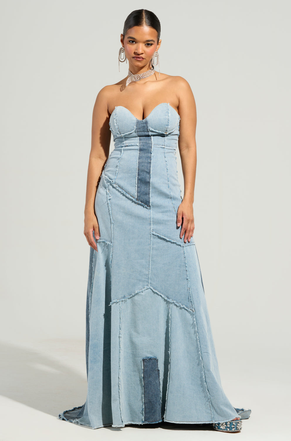 IT'S BRITNEY PATCHWORK DENIM MAXI DRESS