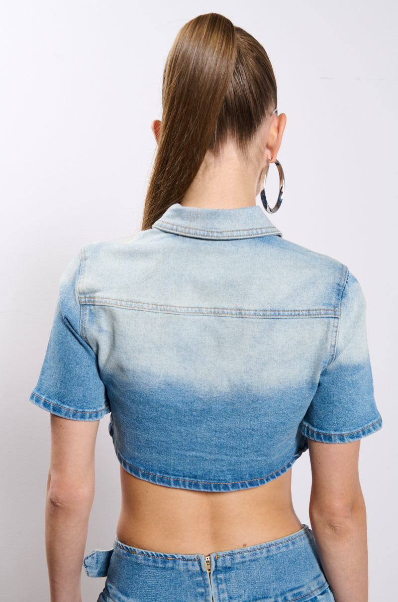 WISH U THE BEST CROP DENIM BLOUSE