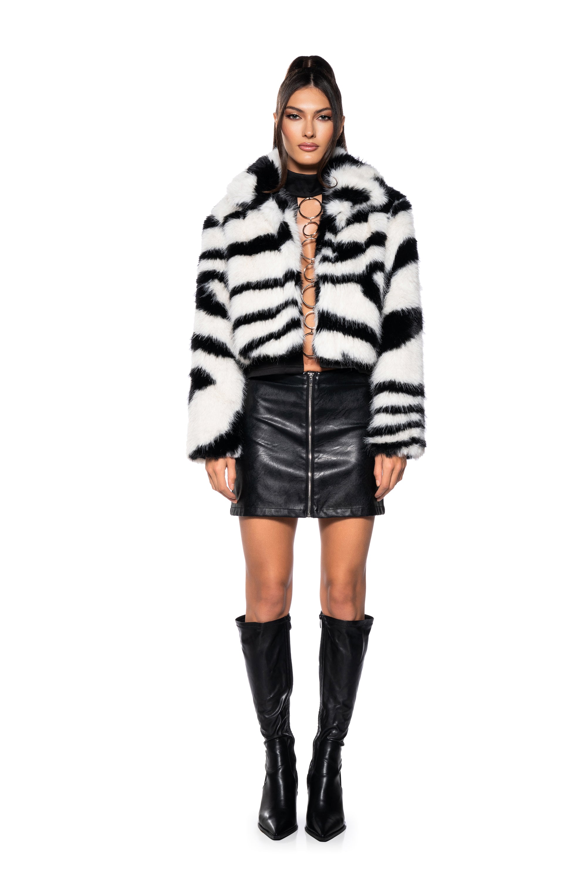 DAYANNE FAUX FUR ZEBRA COAT