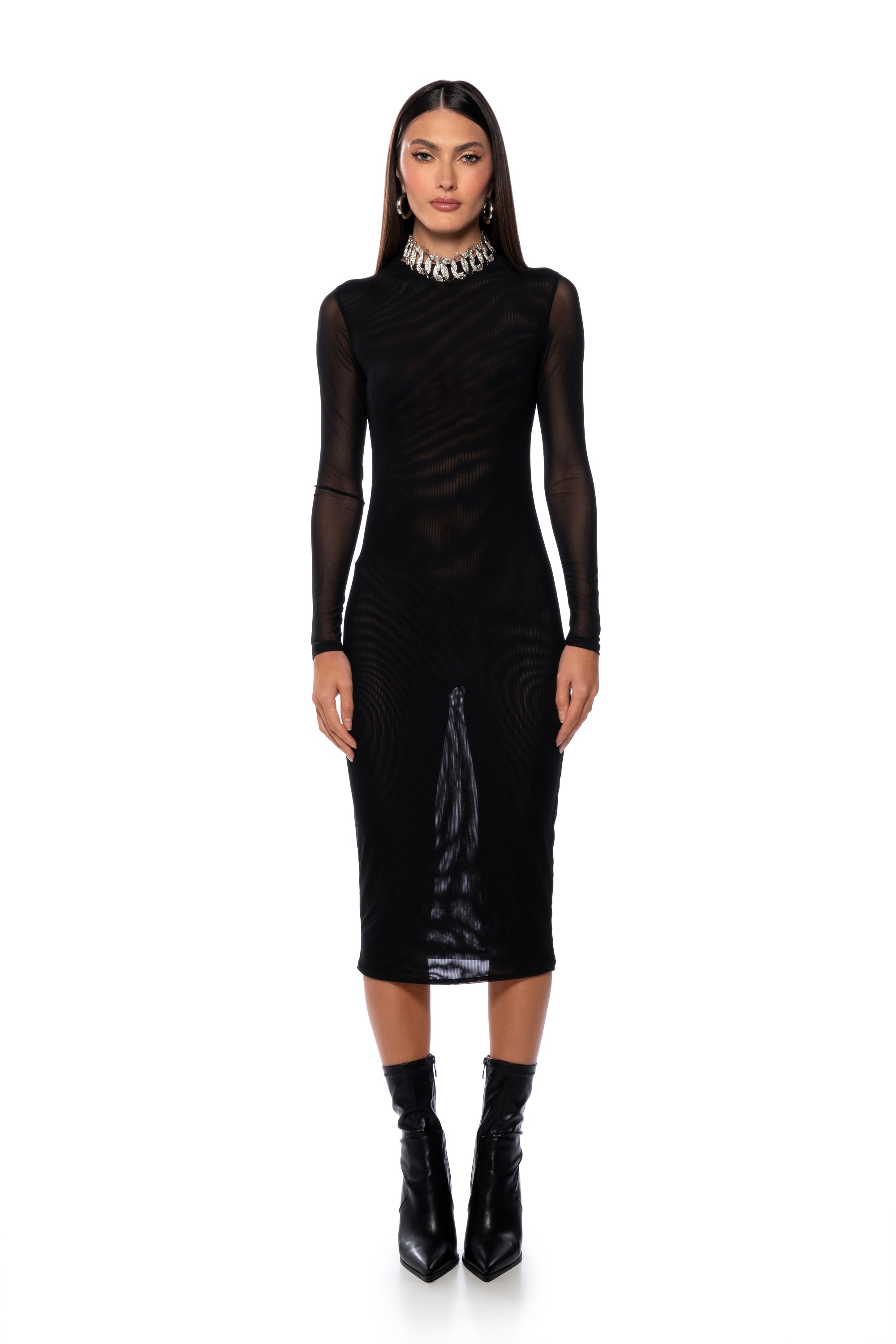 HARPER LONG SLEEVE MESH MIDI DRESS