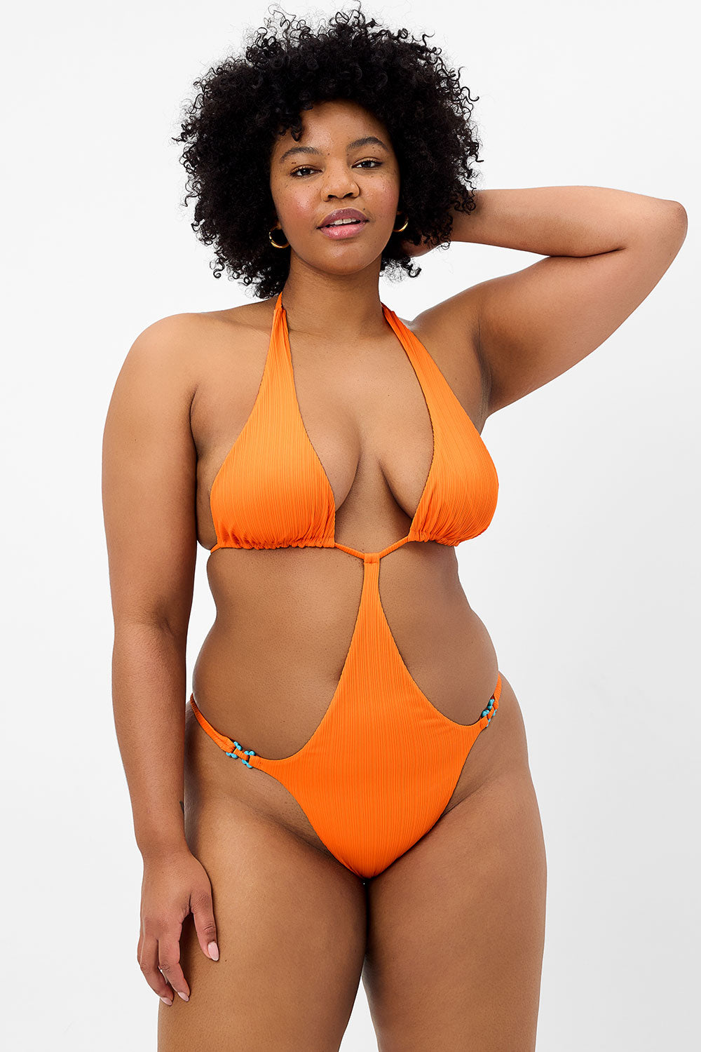 April Plissé Monokini One Piece Swimsuit - Papaya