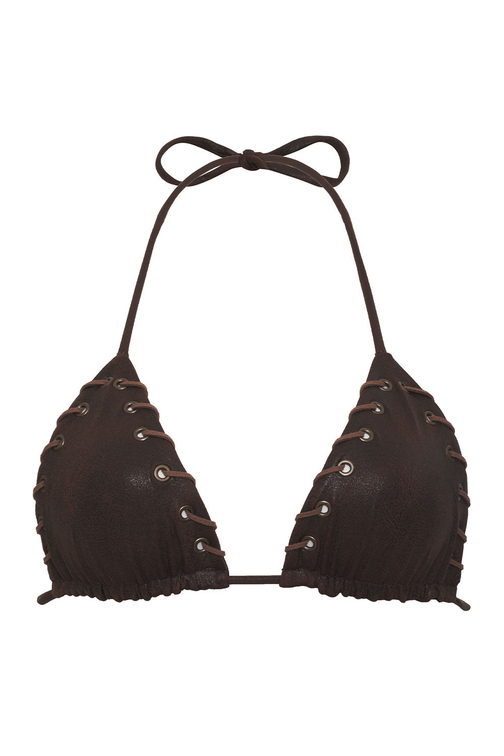 Tia Leather Look Triangle Bikini Top - Cocoa