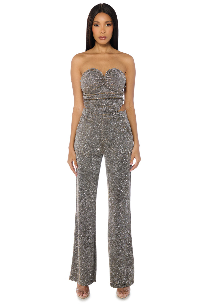 SHOW OFF SEASON EMBELLISHED TROUSER IN CHARCOAL SILVER