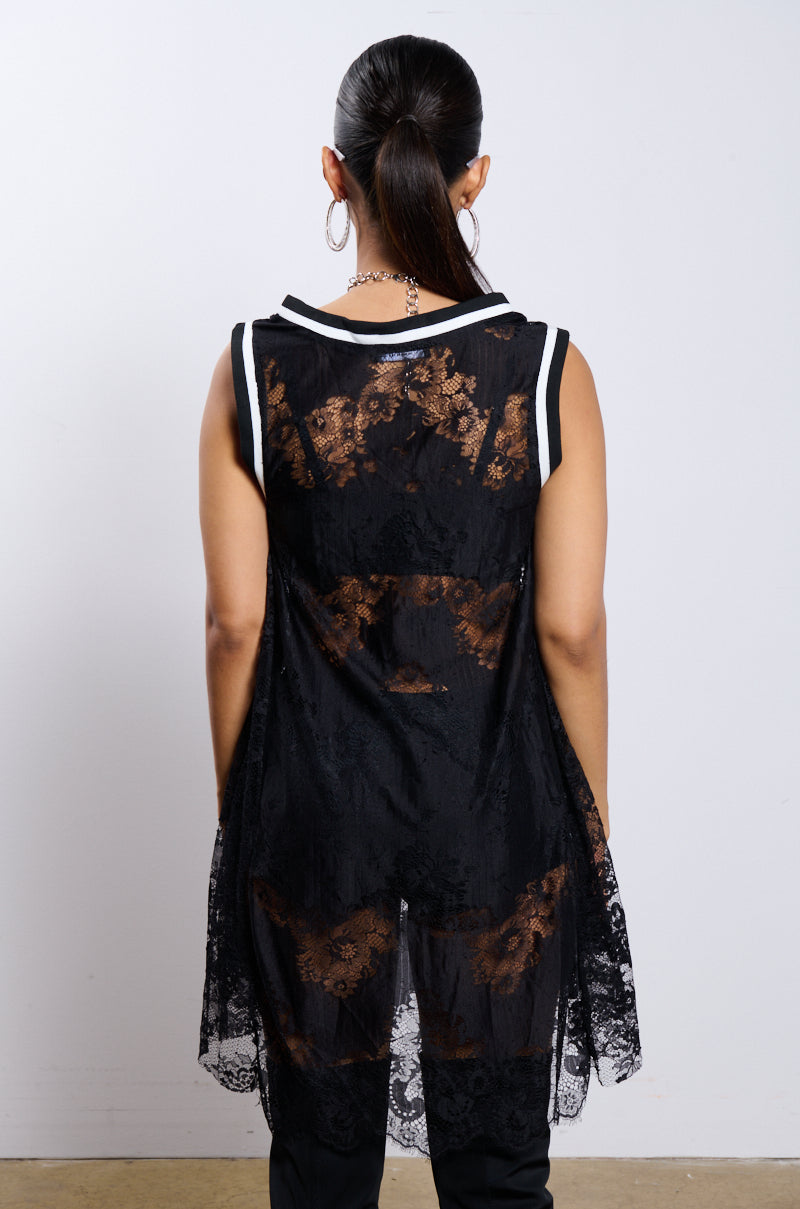 ON THE SIDELINES LACE JERSEY MINI DRESS