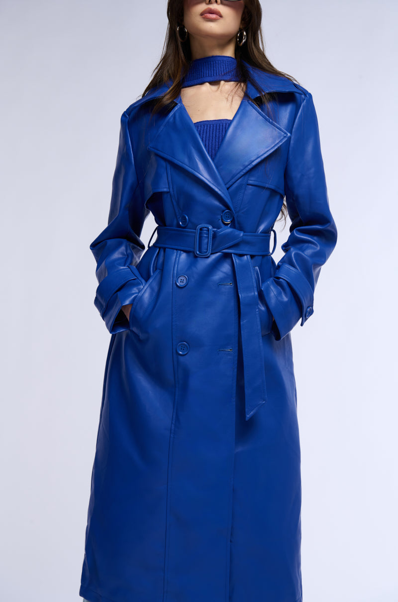 SANDO BLUE PU TRENCH COAT