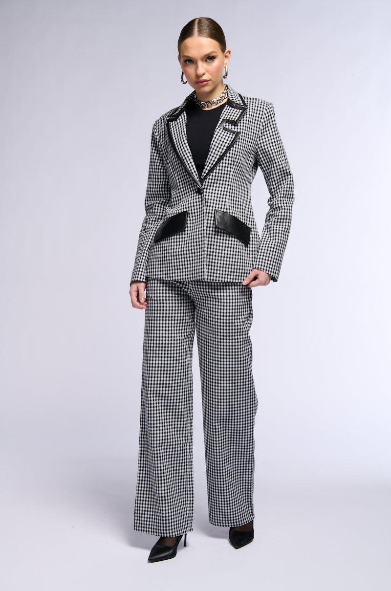 THE ONE GINGHAM BLAZER WITH PU TRIM