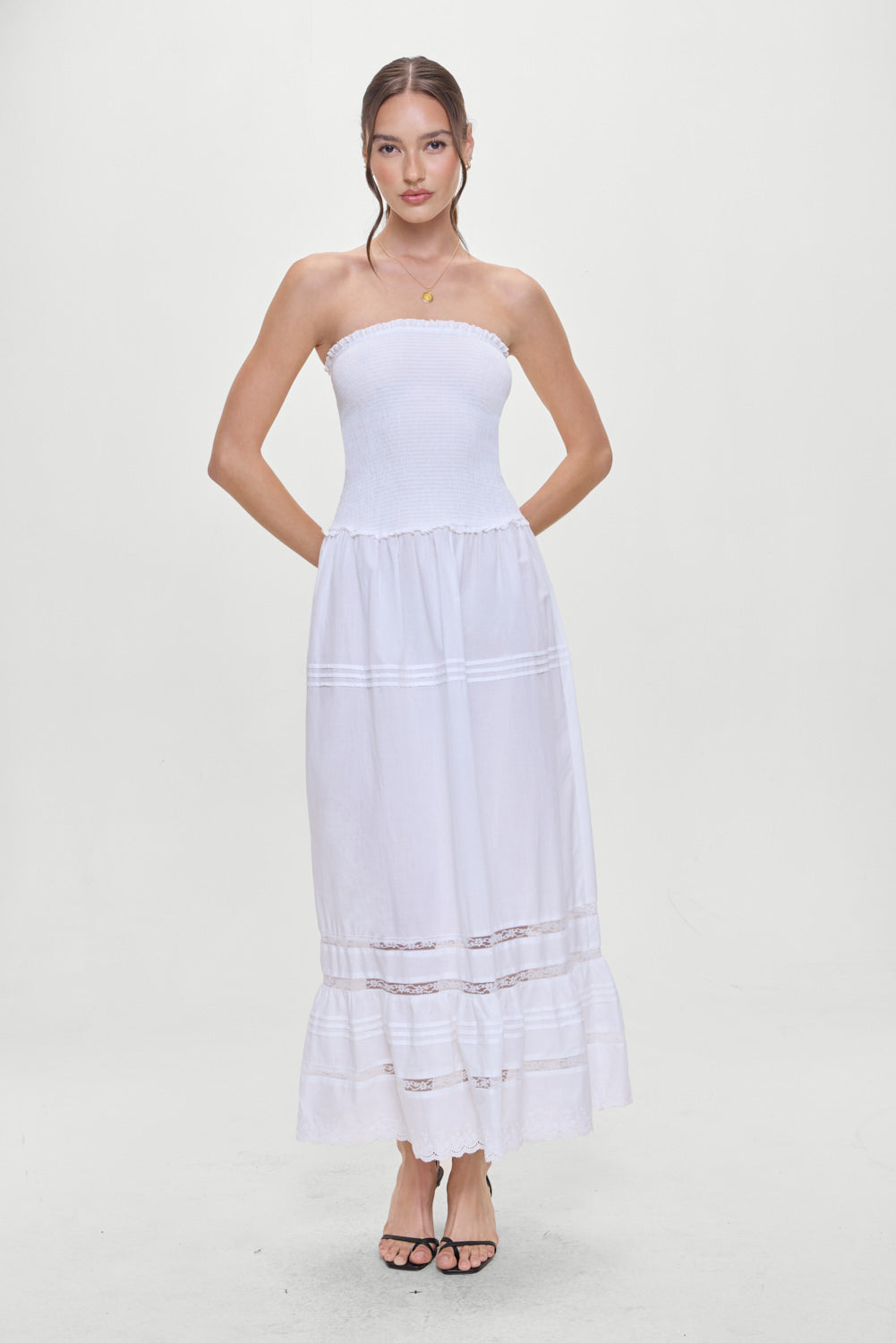 Empress Strapless Smocked Maxi Dress - White