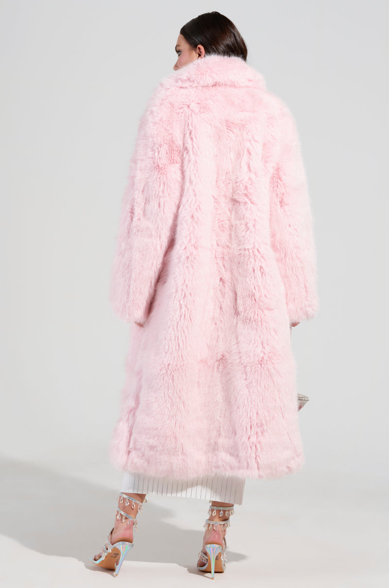 BEAR HUG LUXE FAUX FUR TRENCH COAT IN PINK