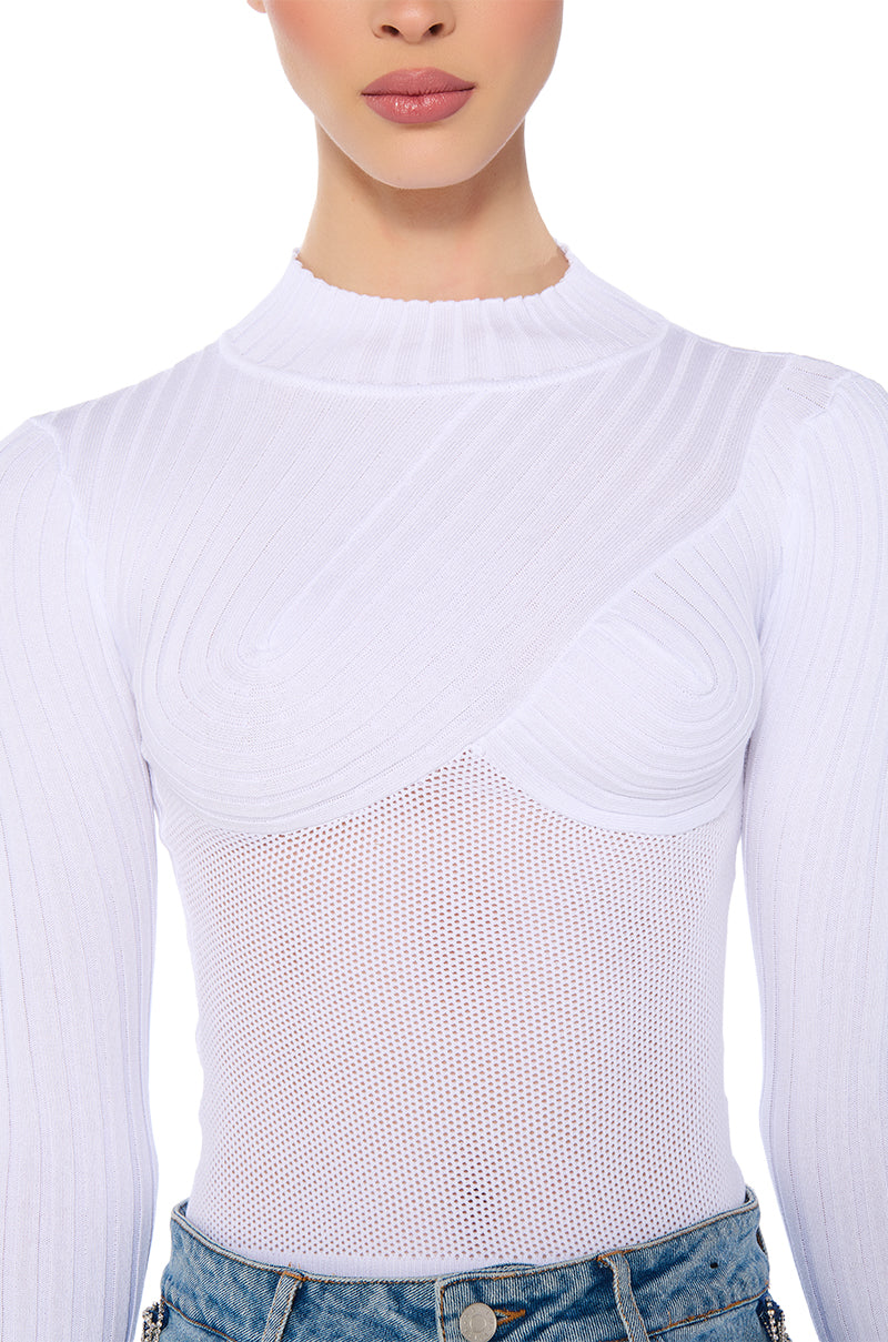 PRIME TIME LONG SLEEVE MOCK NECK SWEATER IN WHITE