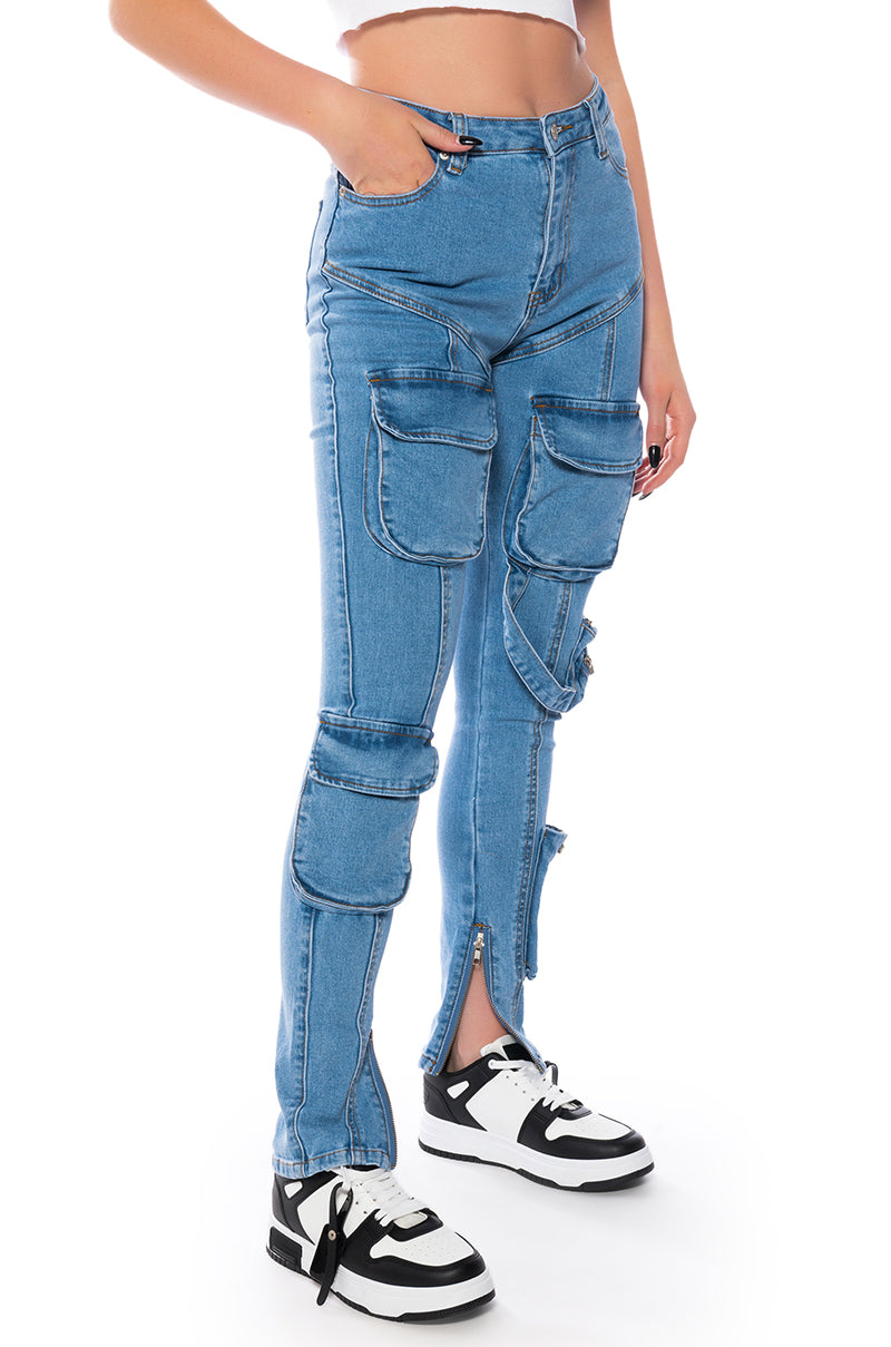 ONE STEP AT A TIME SKINNY CARGO JEANS