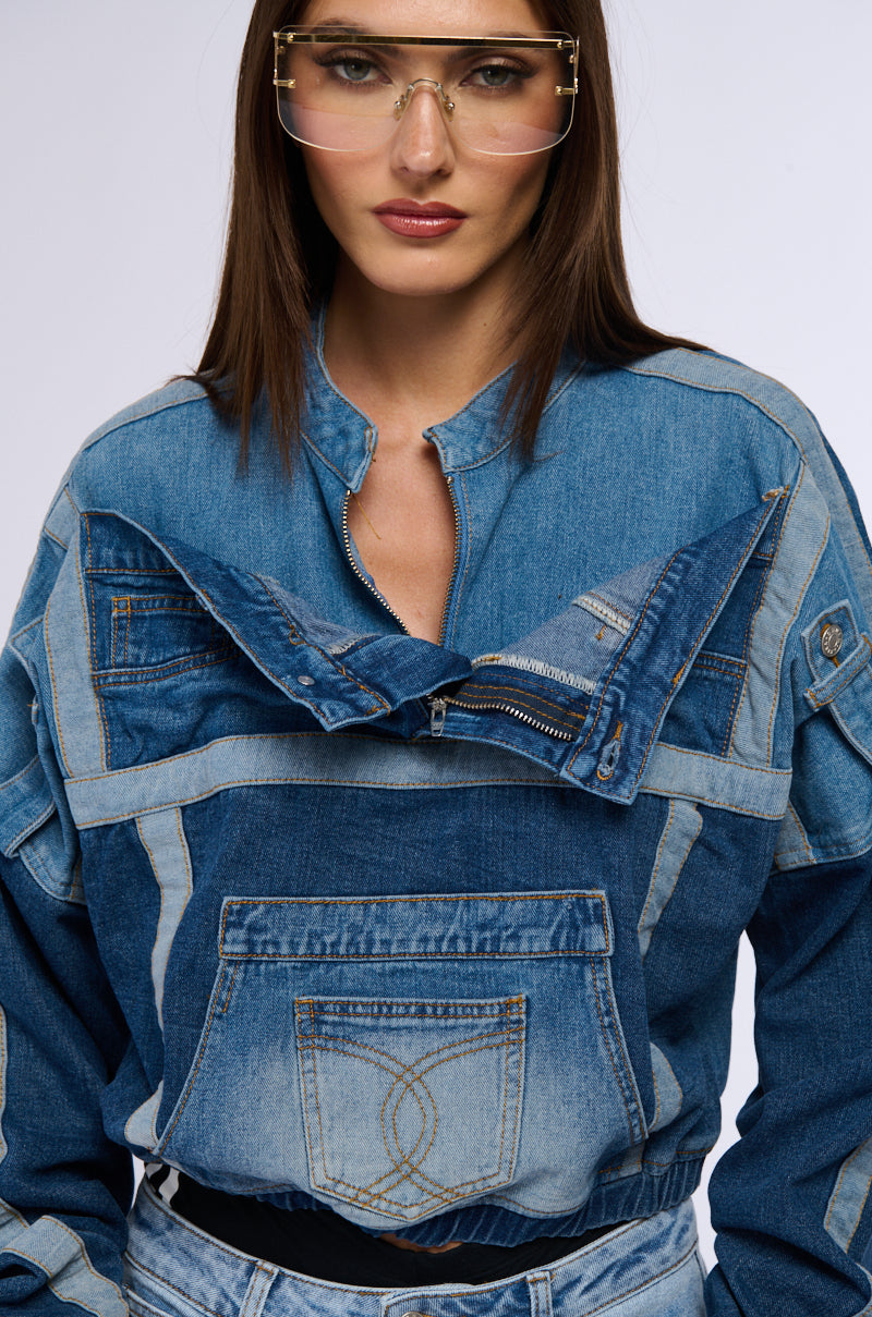 AUBREY DENIM PULL OVER SWEATSHIRT