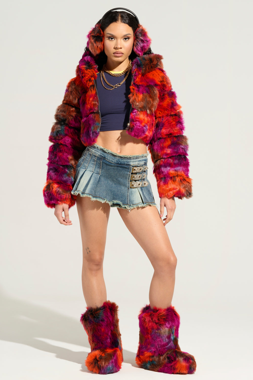 GRACELLE MULTI FAUX FUR CROPPED JACKET