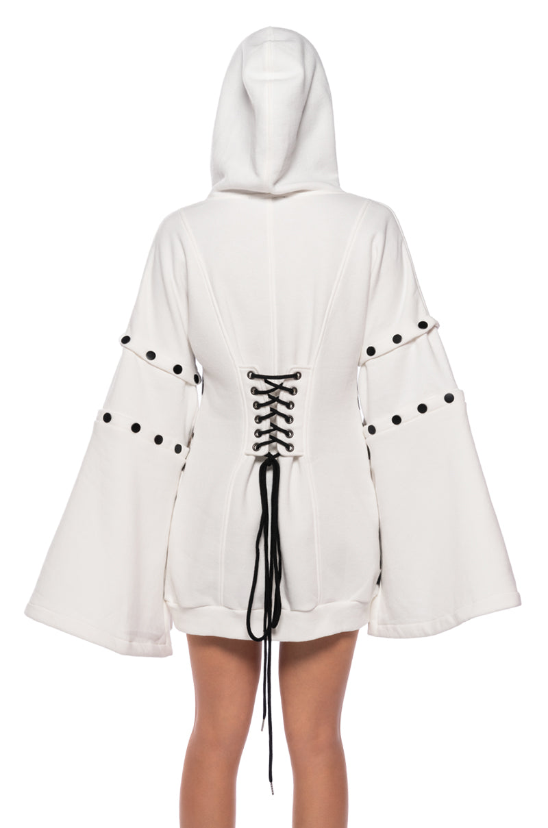 IN THE WORKS BELL SLEEVE HOODIE DRESS