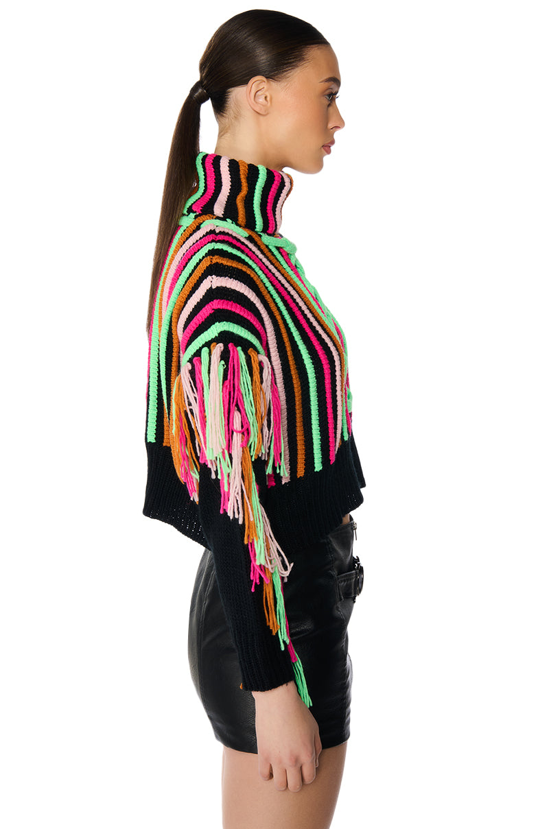 CHECK IT OUT LONG SLEEVE VIBRANT FRINGE DETAIL SWEATER