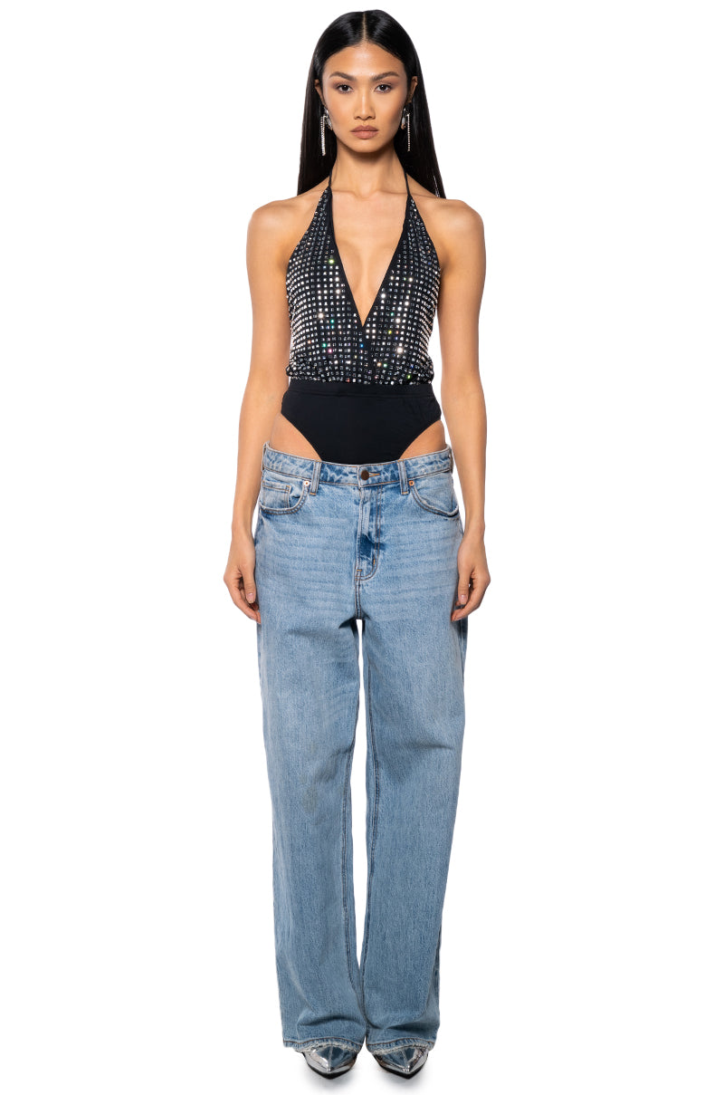 HOLLYWOOD NIGHT LOW CUT EMBELLISHED BODYSUIT