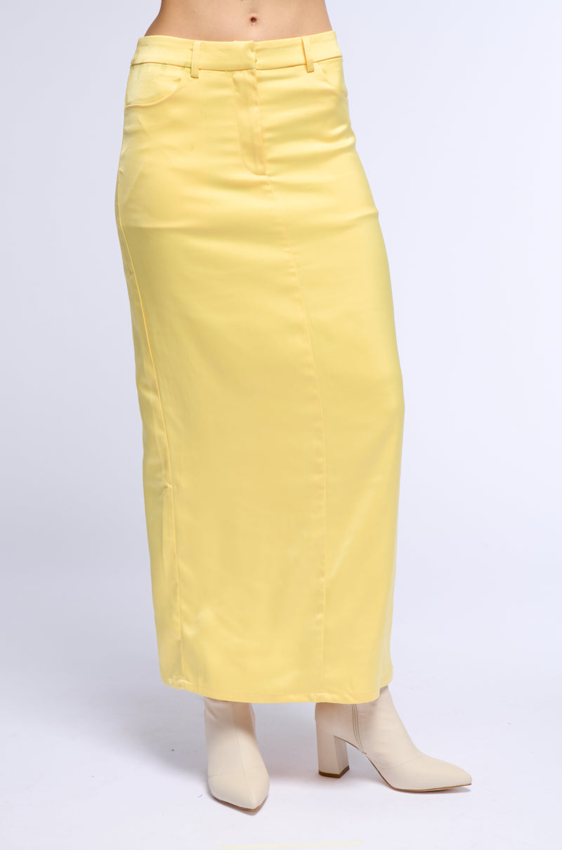 BELLISSIMA SATIN FINISH MAXI SKIRT IN YELLOW