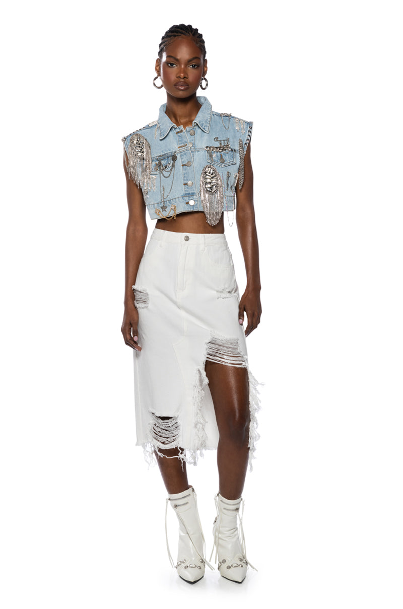 SUMMERTIME MIDI DENIM SKIRT