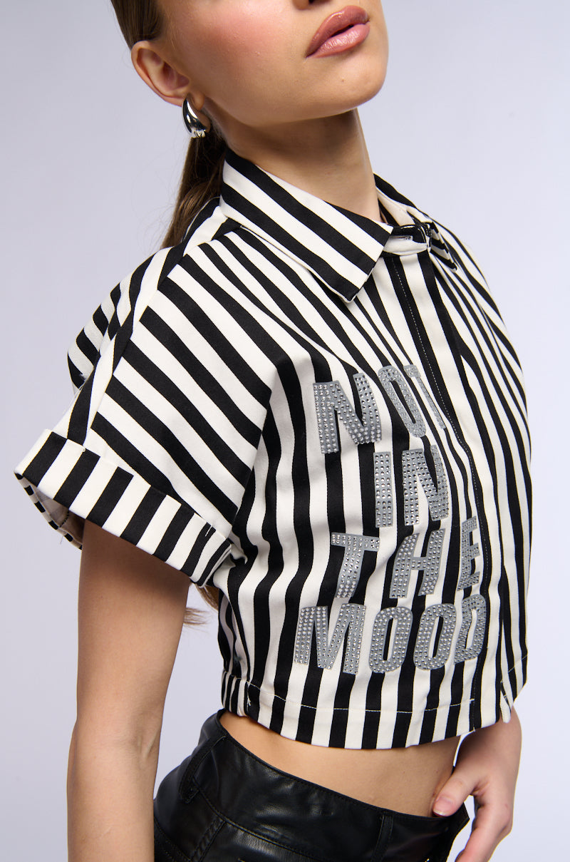 NOT IN THE MOOD STRIPED BUTTON DOWN CROP BLOUSE